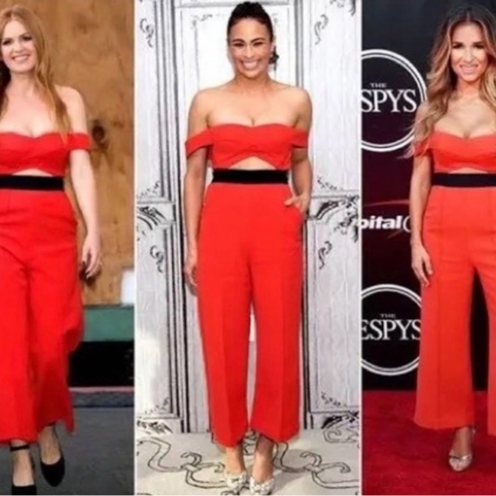 Self-Portrait Red Off-Shoulder Jumpsuit - Picture 2 of 4